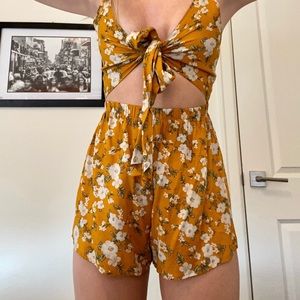 White Fox Boutique Tie Front Floral Romper